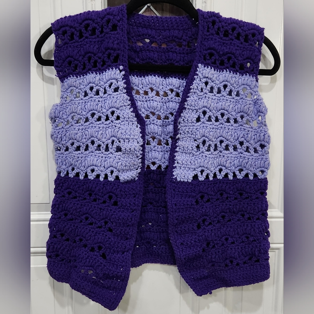 Handmade women's purple crochet open knit sweater vest Women's Small Medium